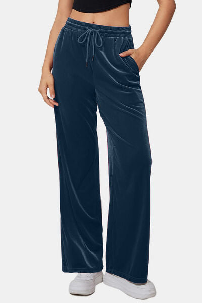 Drawstring Elastic Waist Straight Leg Pants - Pahabu - Women's Clothing & Shop