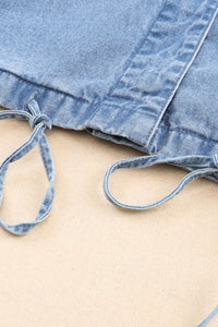 Drawstring Snap Down Denim Jacket with Chest Pockets - Pahabu - Women's Clothing & Shop
