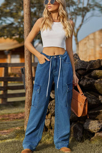 Loose Fit Drawstring Jeans with Pocket - Pahabu - Women's Clothing & Shop