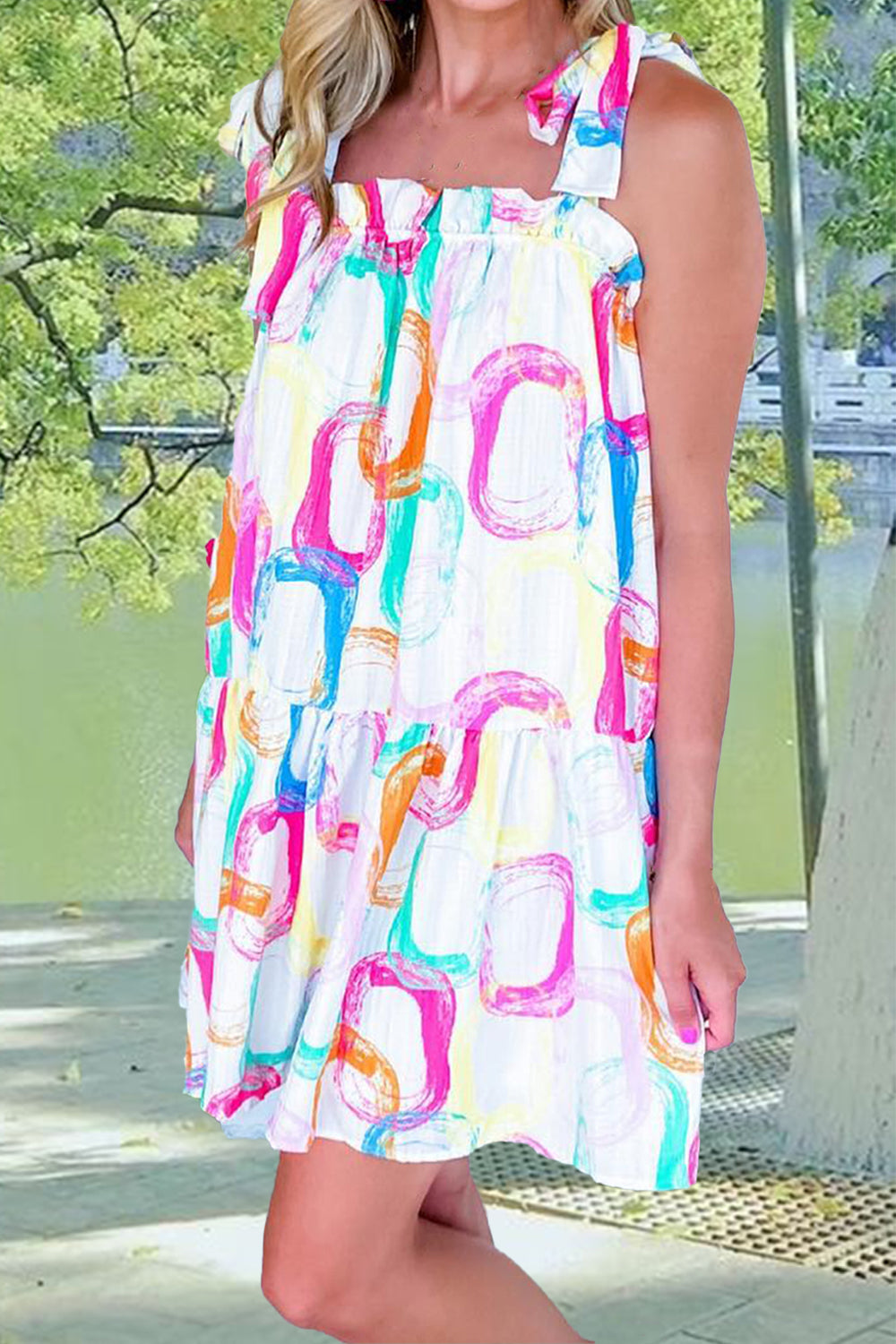 Tied Printed Sleeveless Mini Dress - Pahabu - Women's Clothing & Shop
