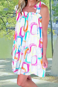 Tied Printed Sleeveless Mini Dress - Pahabu - Women's Clothing & Shop