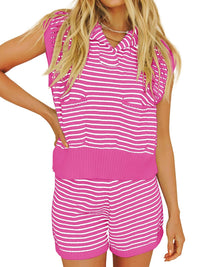 Striped Cap Sleeve Top and Shorts Sweater Set - Pahabu - Women's Clothing & Shop