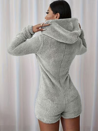 Furry Half Zip Long Sleeve Hooded Bodysuit - Pahabu - Women's Clothing & Shop