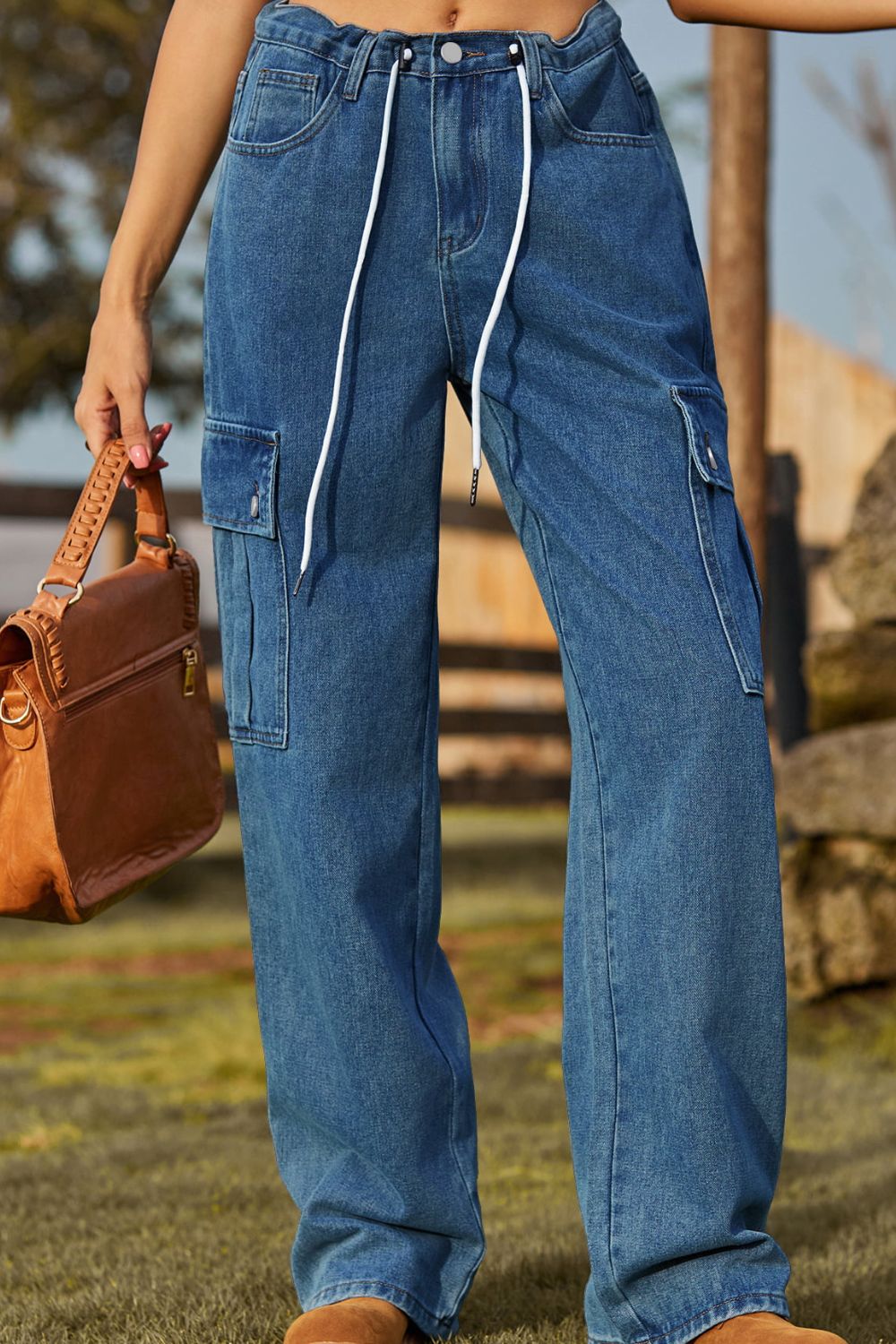 Loose Fit Drawstring Jeans with Pocket - Pahabu - Women's Clothing & Shop