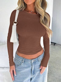 Solid Color Round Neck Long Sleeve T-Shirt - Pahabu - Women's Clothing & Shop