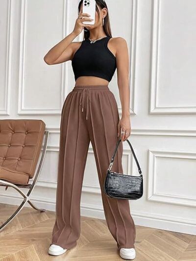 Drawstring Wide Leg Pants with Pockets - Pahabu - Women's Clothing & Shop