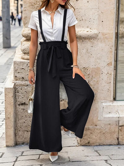 Perfee Tied Wide Leg Pants with Shoulder Straps - Pahabu - Women's Clothing & Shop