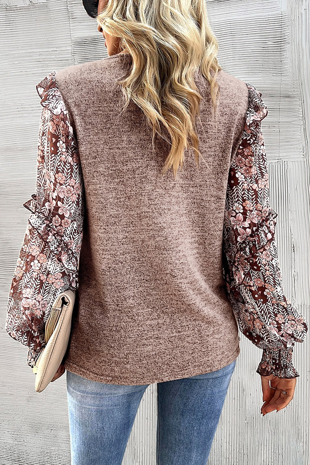 Heathered Floral Frill Lantern Sleeve Blouse - Pahabu - Women's Clothing & Shop