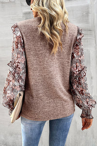 Heathered Floral Frill Lantern Sleeve Blouse - Pahabu - Women's Clothing & Shop