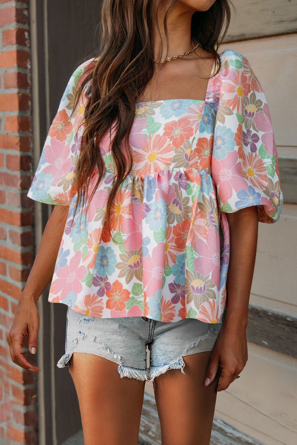 Printed Square Neck Half Sleeve Blouse - Pahabu - Women's Clothing & Shop
