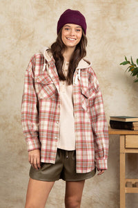 Drawstring Plaid Long Sleeve Hooded Jacket - Pahabu - Women's Clothing & Shop