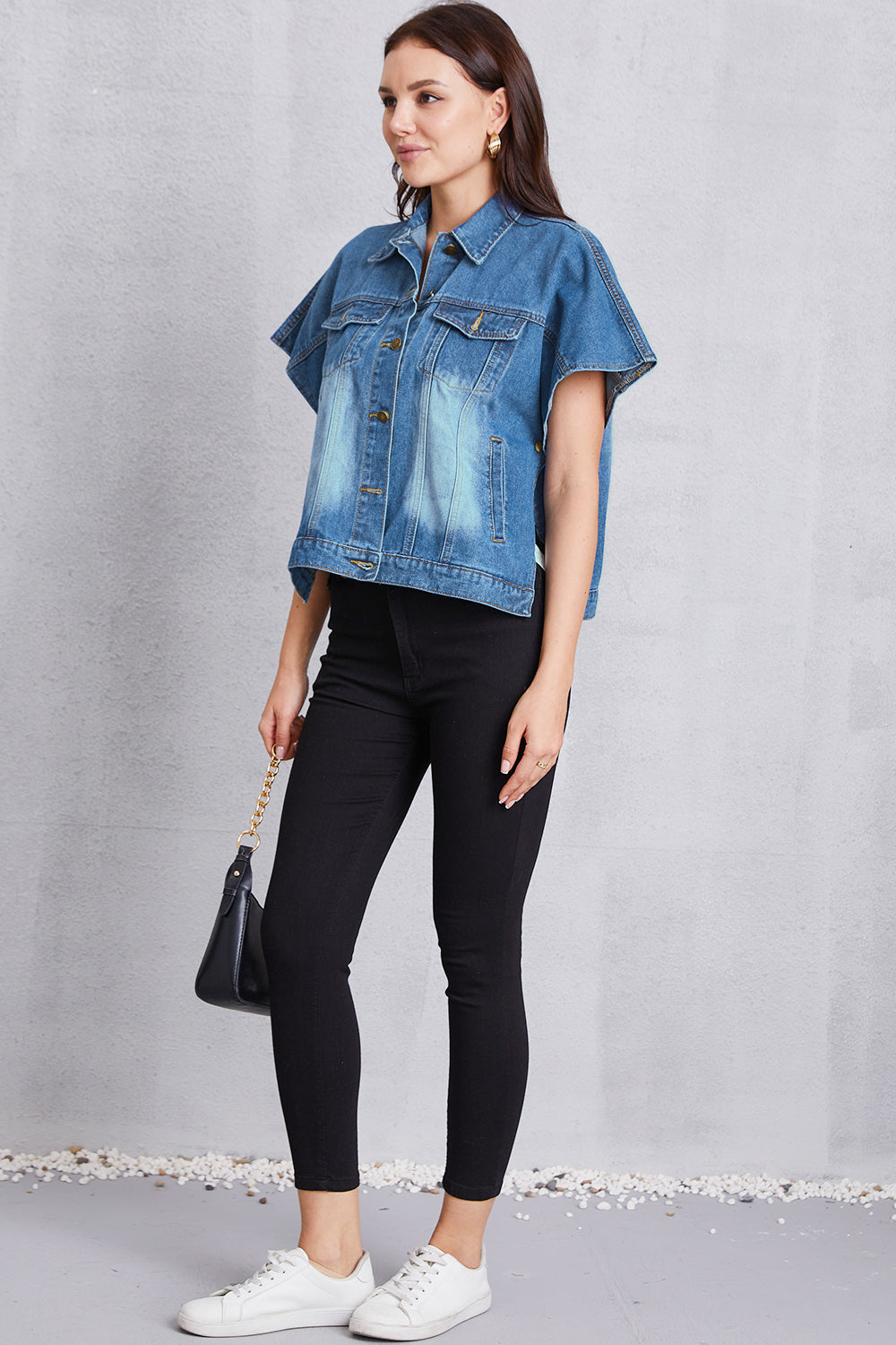 Pocketed Button Up Short Sleeve Denim Top - Pahabu - Women's Clothing & Shop