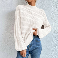 Cable-Knit Mock Neck Long Sleeve Sweater - Pahabu - Women's Clothing & Shop