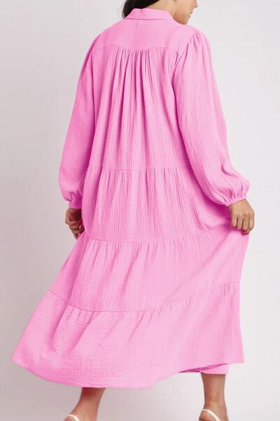 Tiered Johnny Collar Long Sleeve Dress - Pahabu - Women's Clothing & Shop