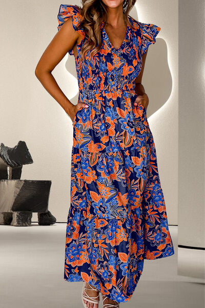 Ruffled Printed Cap Sleeve Dress - Pahabu - Women's Clothing & Shop
