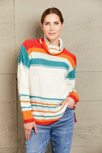 Woven Right Striped Turtleneck Drop Shoulder Sweater - Pahabu - Women's Clothing & Shop