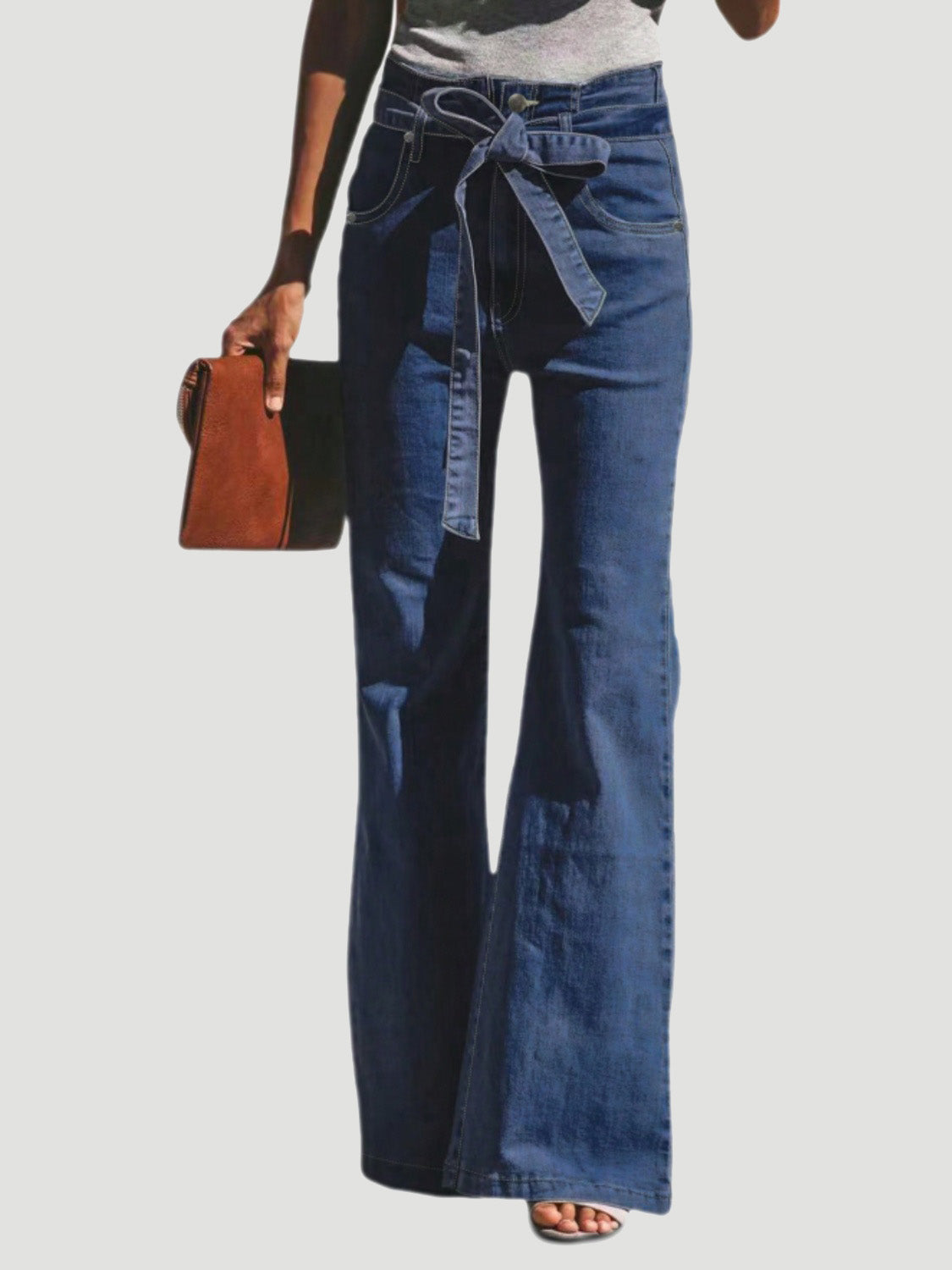 Tied Flare Jeans with Pockets - Pahabu - Women's Clothing & Shop