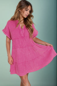 Tiered Notched Short Sleeve Dres - Pahabu - Women's Clothing & Shop