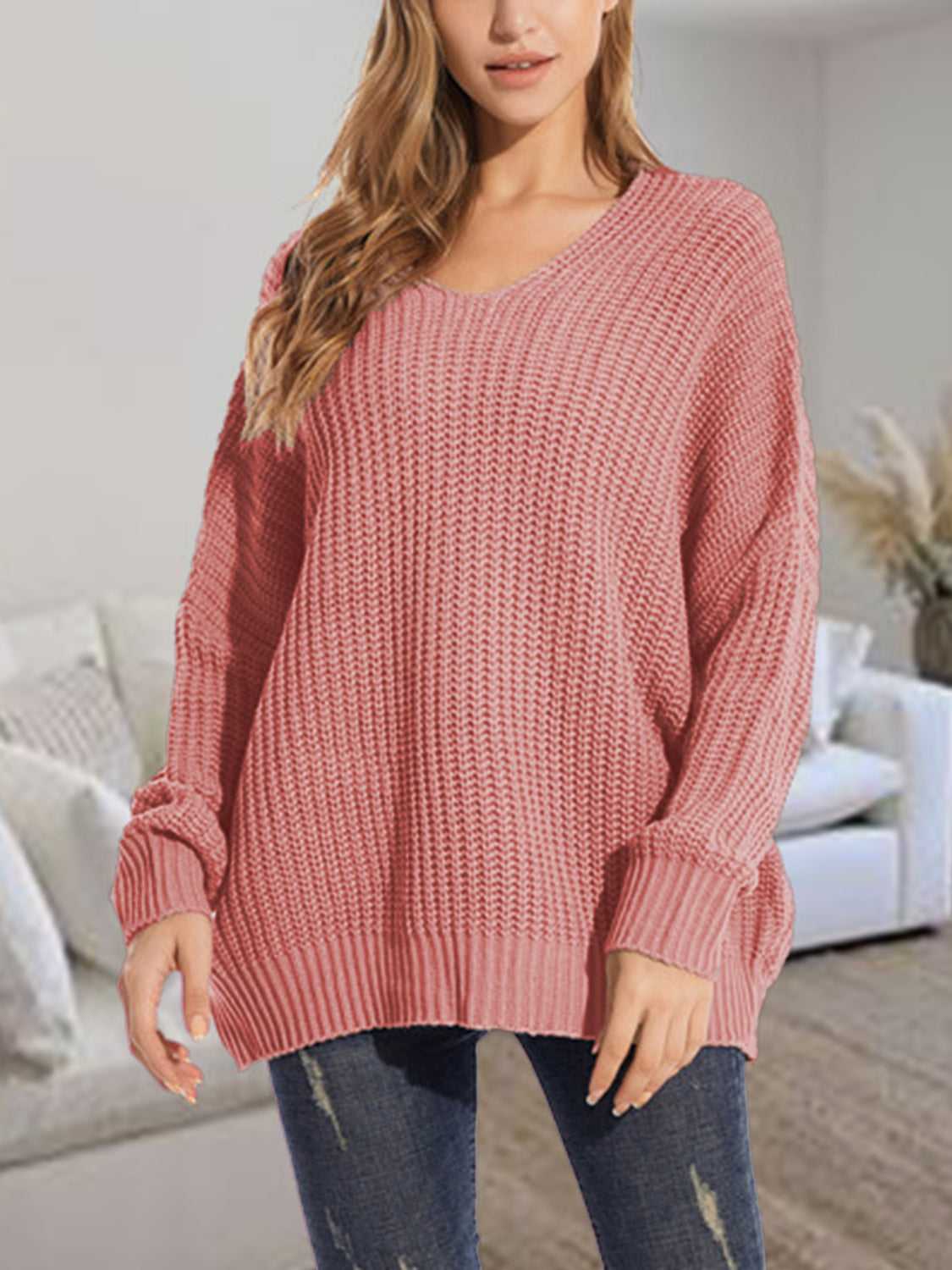 V-Neck Batwing Dropped Shoulder Sweater - Pahabu - Women's Clothing & Shop