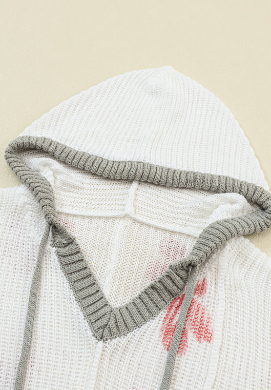 Drawstring Flower Hooded Knit Top - Pahabu - Women's Clothing & Shop