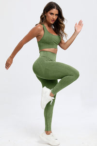 3 Piece Washed Square Neck Wide Strap Active Set - Pahabu - Women's Clothing & Shop