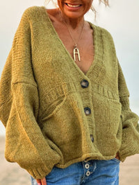 Pocketed V-Neck Button Up Cardigan - Pahabu - Women's Clothing & Shop