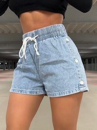 Drawstring High Waist Denim Shorts - Pahabu - Women's Clothing & Shop