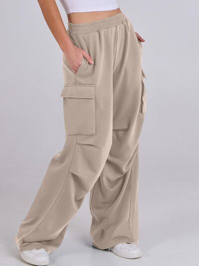 Elastic Waist Wide Leg Pants with Pockets - Pahabu - Women's Clothing & Shop