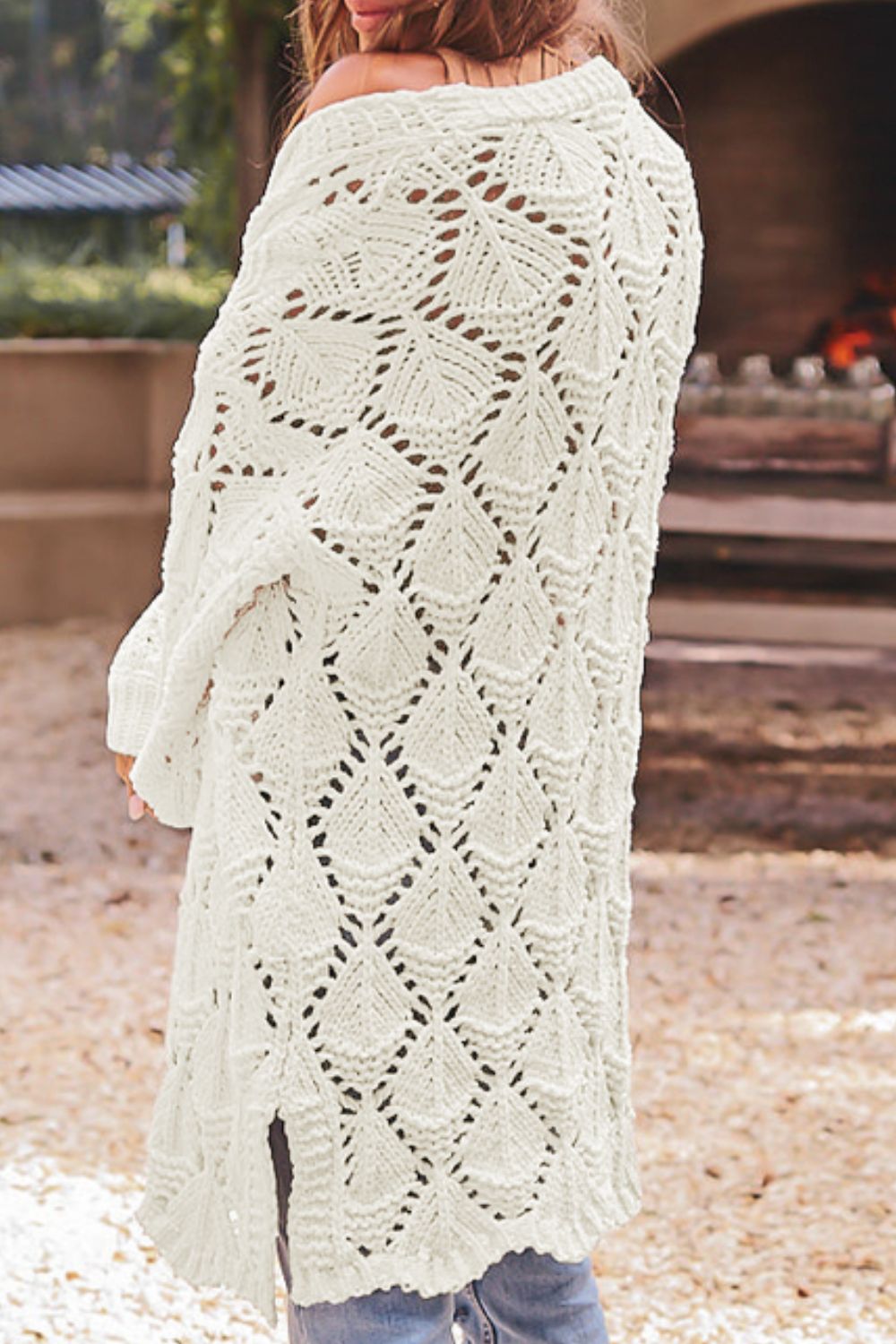 Openwork Open Front Long Sleeve Cardigan - Pahabu - Women's Clothing & Shop