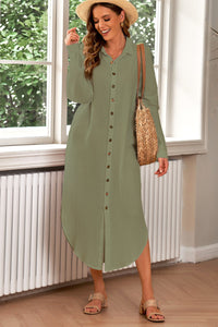Button Up Long Sleeve Shirt Dress - Pahabu - Women's Clothing & Shop