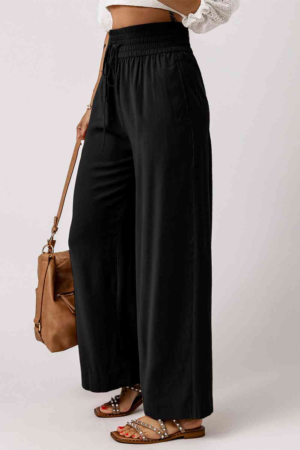 Drawstring Smocked Waist Wide Leg Pants - Pahabu - Women's Clothing & Shop