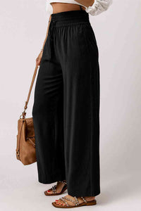 Drawstring Smocked Waist Wide Leg Pants - Pahabu - Women's Clothing & Shop
