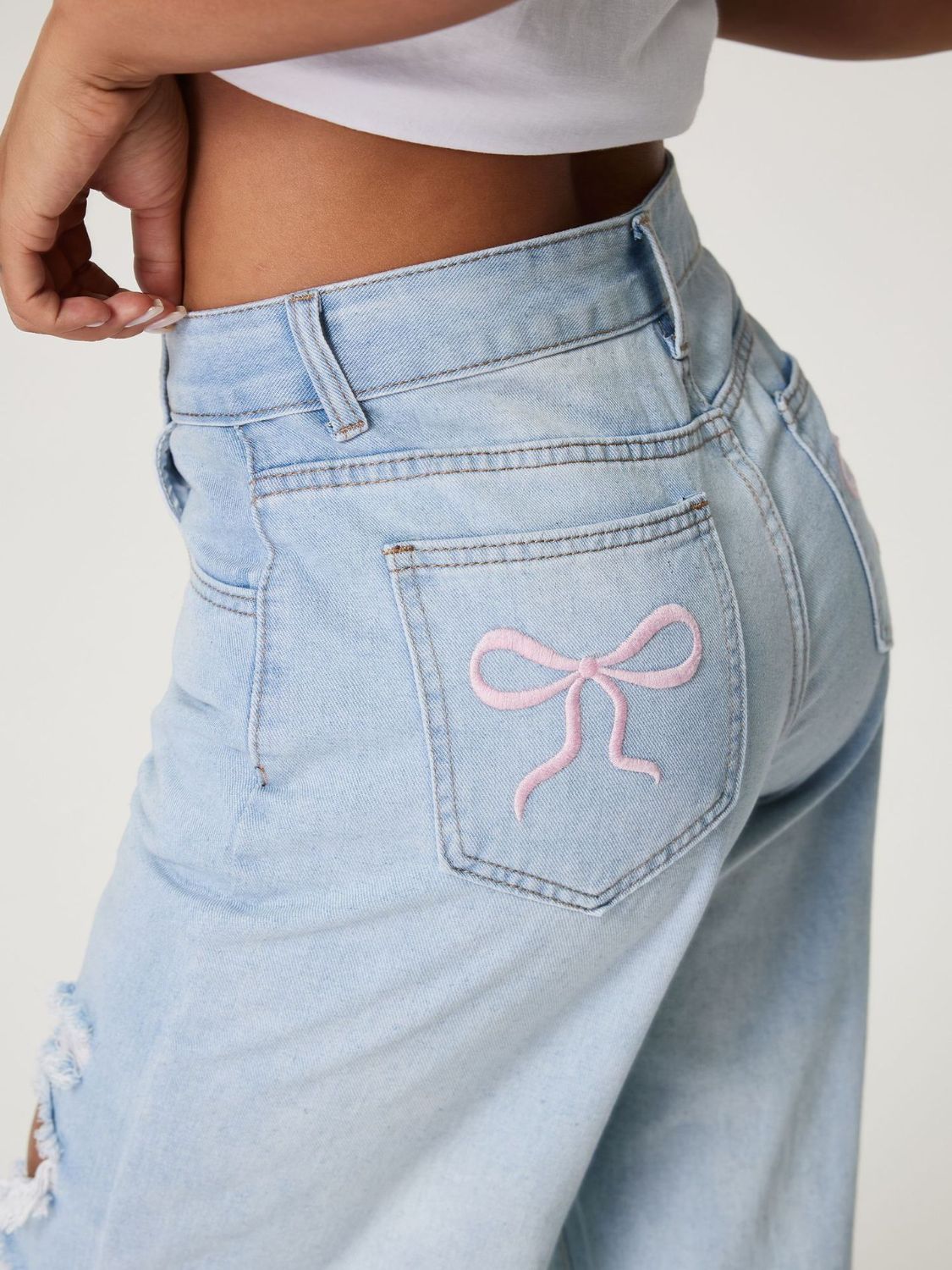 Distressed Wide Leg Jeans with Pockets - Pahabu - Women's Clothing & Shop