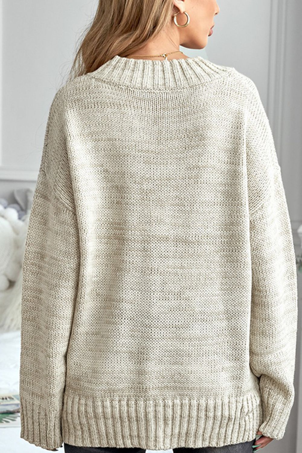 V-Neck Dropped Shoulder Sweater - Pahabu - Women's Clothing & Shop