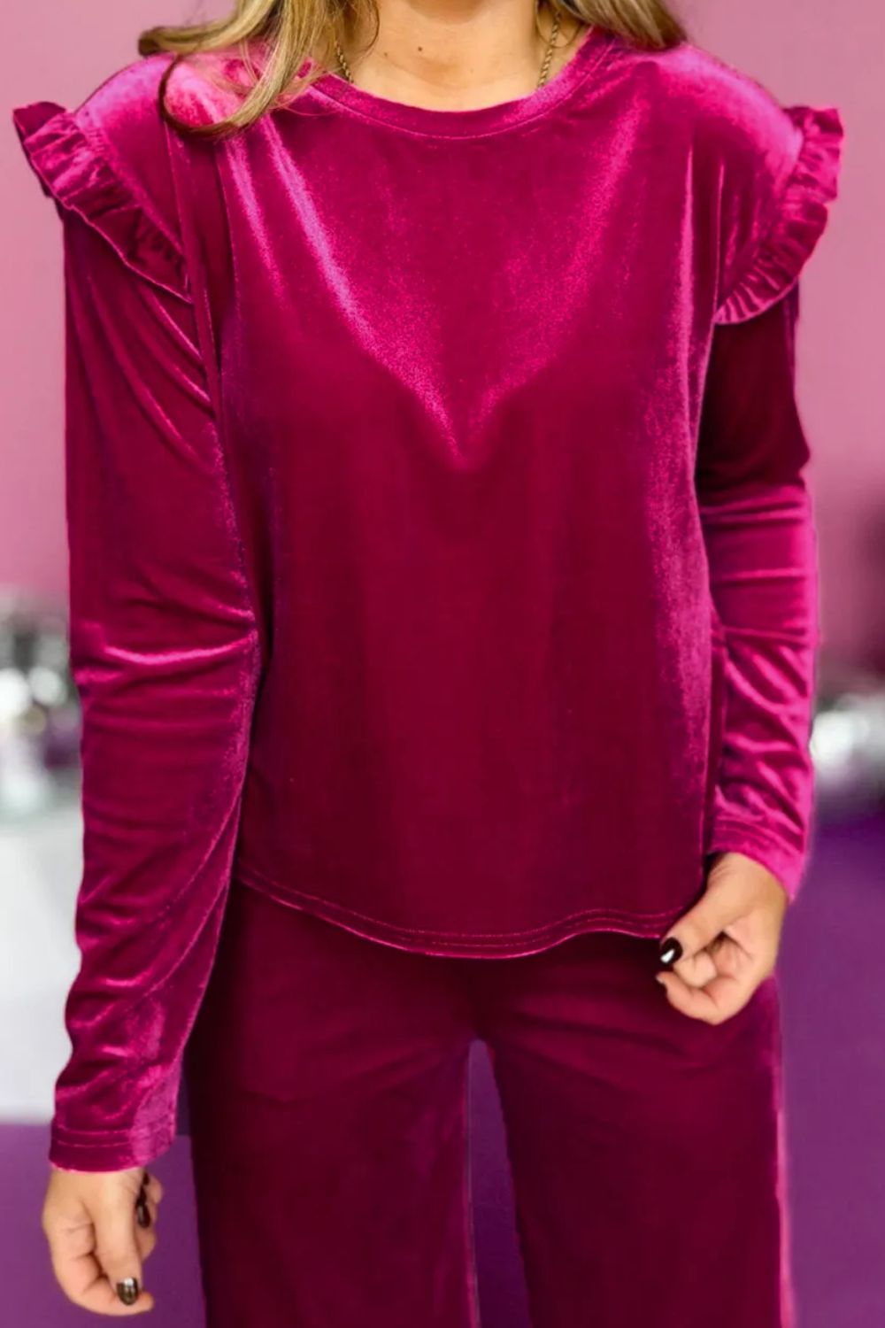 Velvet Round Neck Long Sleeve Top and Drawstring Pants Lounge Set - Pahabu - Women's Clothing & Shop