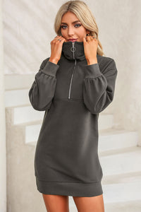 Half Zip Dropped Shoulder Mini Sweatshirt Dress - Pahabu - Women's Clothing & Shop