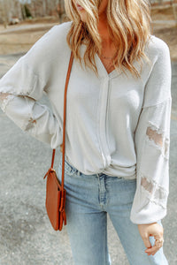 V-Neck Dropped Shoulder Blouse - Pahabu - Women's Clothing & Shop