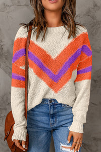 Contrast Round Neck Dropped Shoulder Sweater - Pahabu - Women's Clothing & Shop