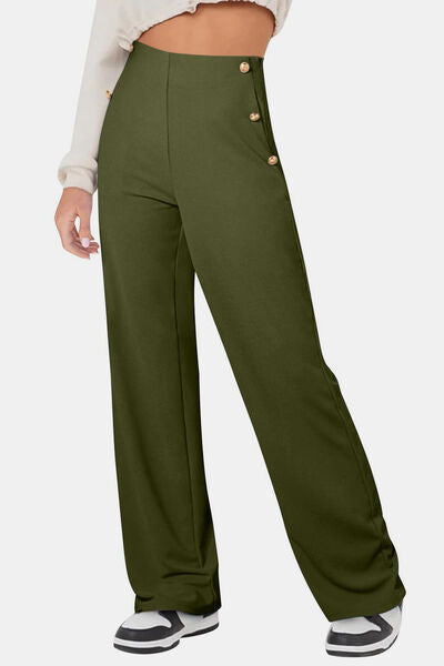 Decorative Button High Rise Pants - Pahabu - Women's Clothing & Shop