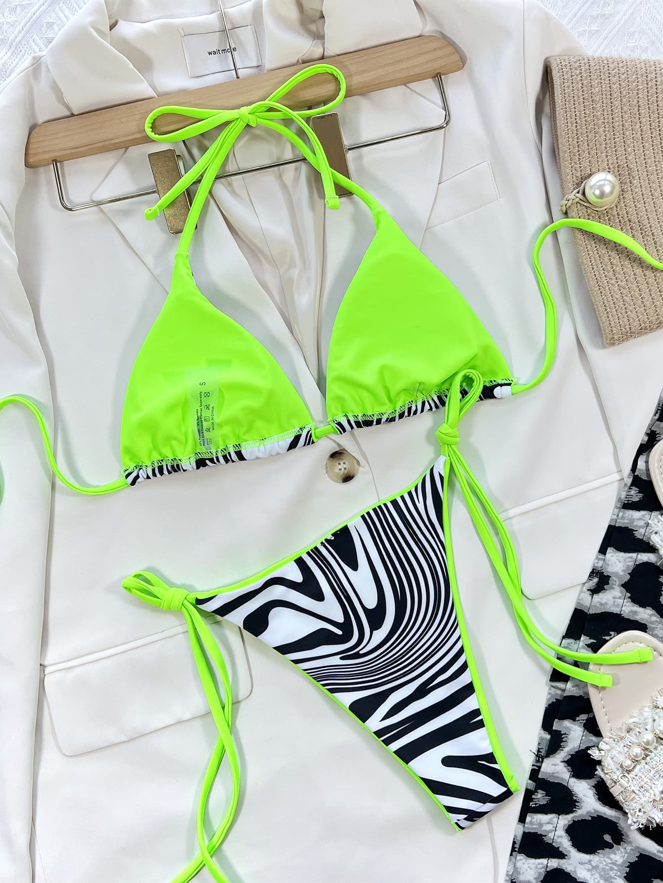 Zebra Print Halter Neck Bikini Set - Pahabu - Women's Clothing & Shop
