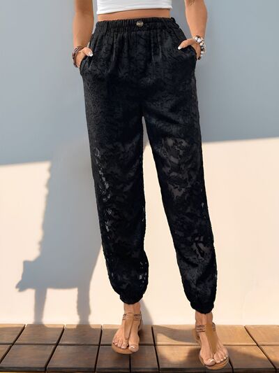 Perfee Pocketed Lace Elastic Waist Pants - Pahabu - Women's Clothing & Shop