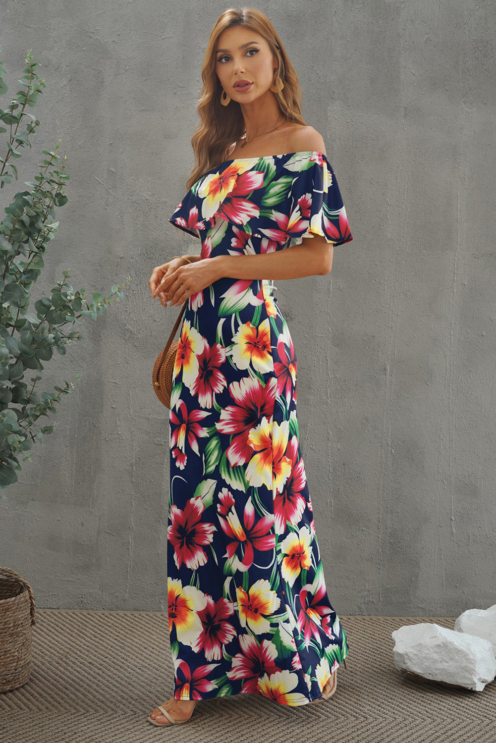 Floral Layered Off-Shoulder Maxi Dress - Pahabu - Women's Clothing & Shop