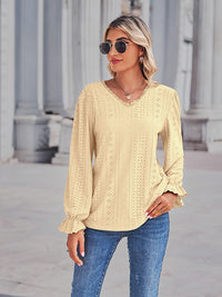 Eyelet V-Neck Flounce Sleeve Blouse - Pahabu - Women's Clothing & Shop