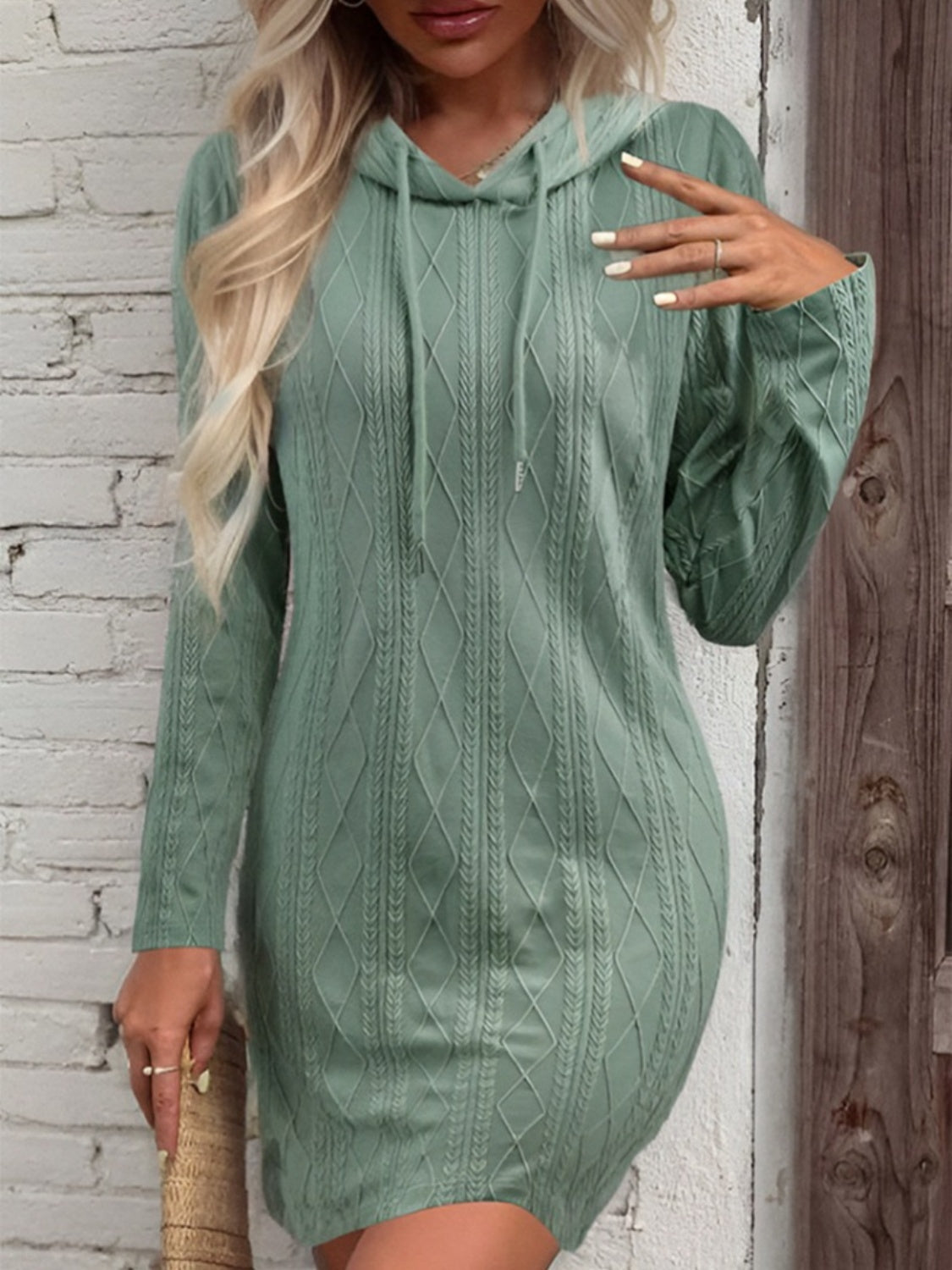 Drawstring Hooded Sweater Dress - Pahabu - Women's Clothing & Shop