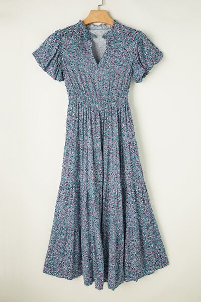 Tiered Printed Notched Short Sleeve Dress - Pahabu - Women's Clothing & Shop