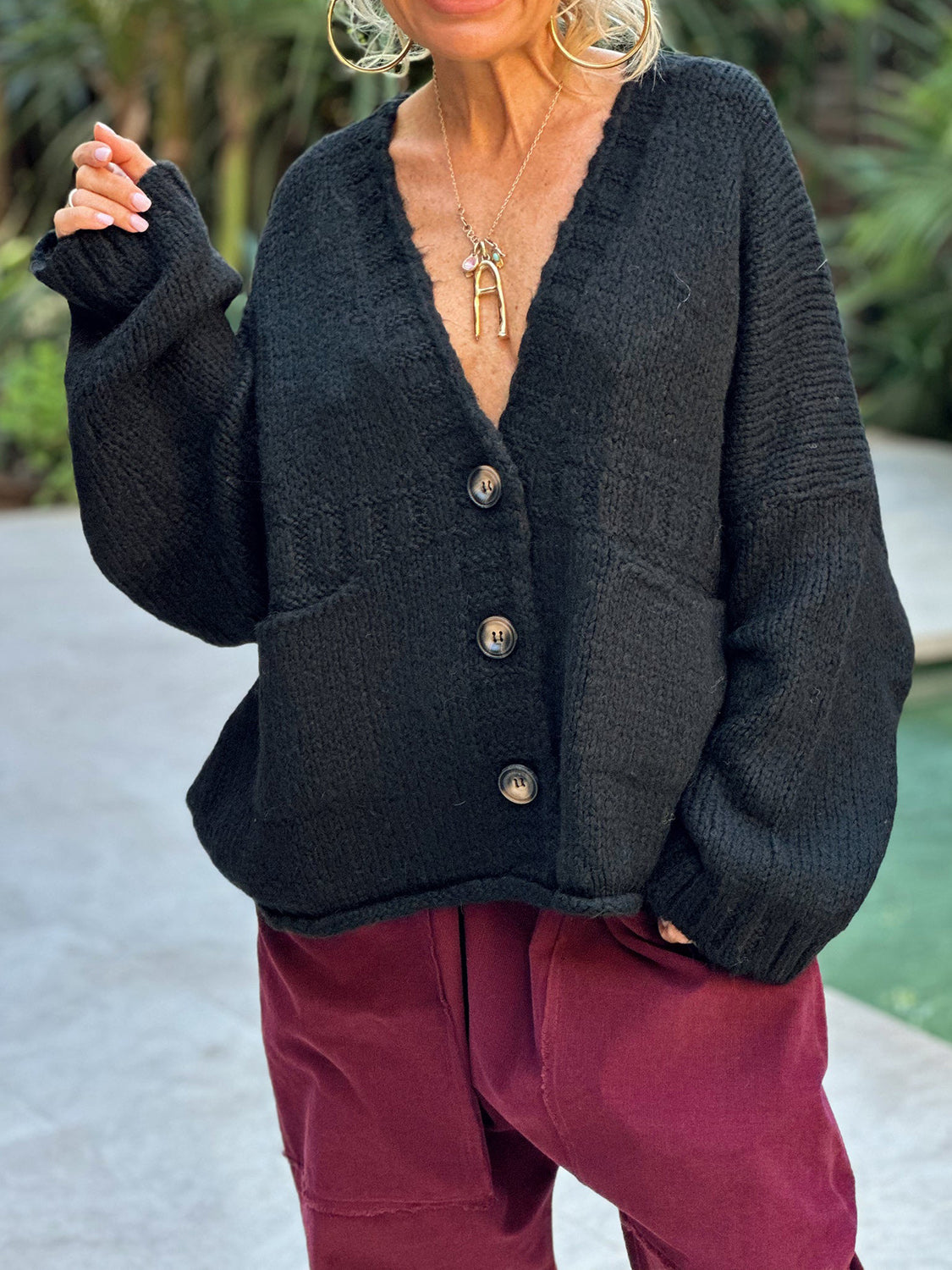 Pocketed V-Neck Button Up Cardigan - Pahabu - Women's Clothing & Shop