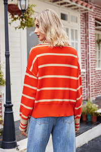 Striped Johnny Collar Sweater - Pahabu - Women's Clothing & Shop