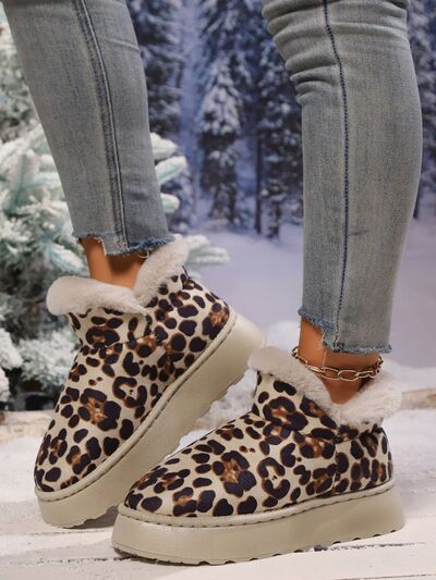 Thermal Leopard Round Toe Platform Boots - Pahabu - Women's Clothing & Shop