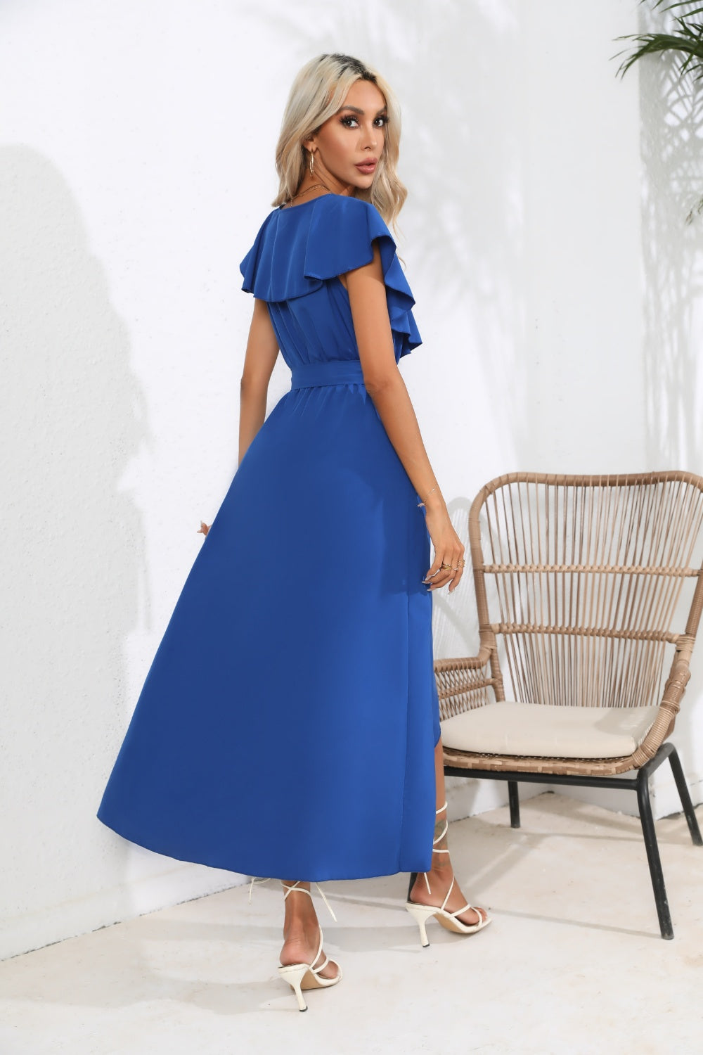 Ruffled Tied V-Neck Midi Dress - Pahabu - Women's Clothing & Shop