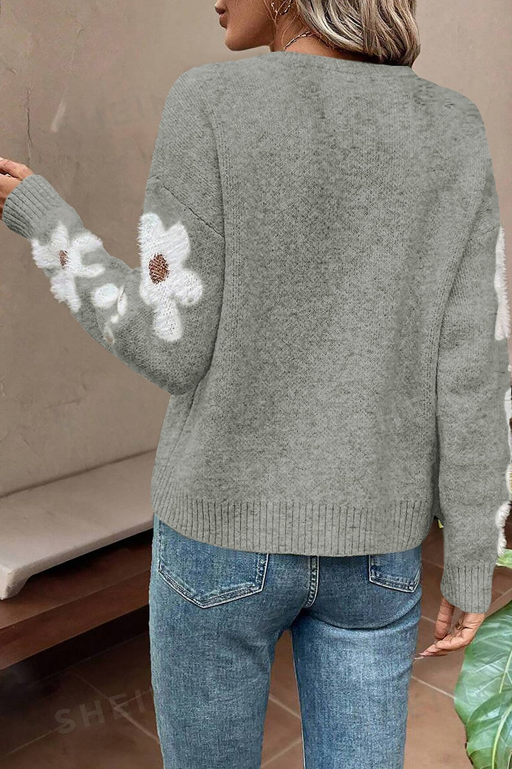Flower Round Neck Long Sleeve Sweater - Pahabu - Women's Clothing & Shop